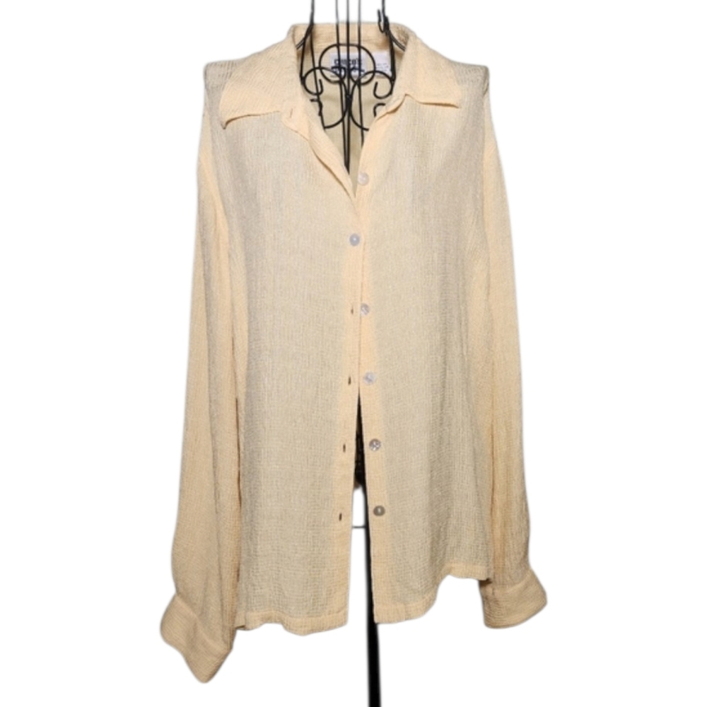 Chico’s 100% Silk Textured Button Front Blouse Size 2 Large